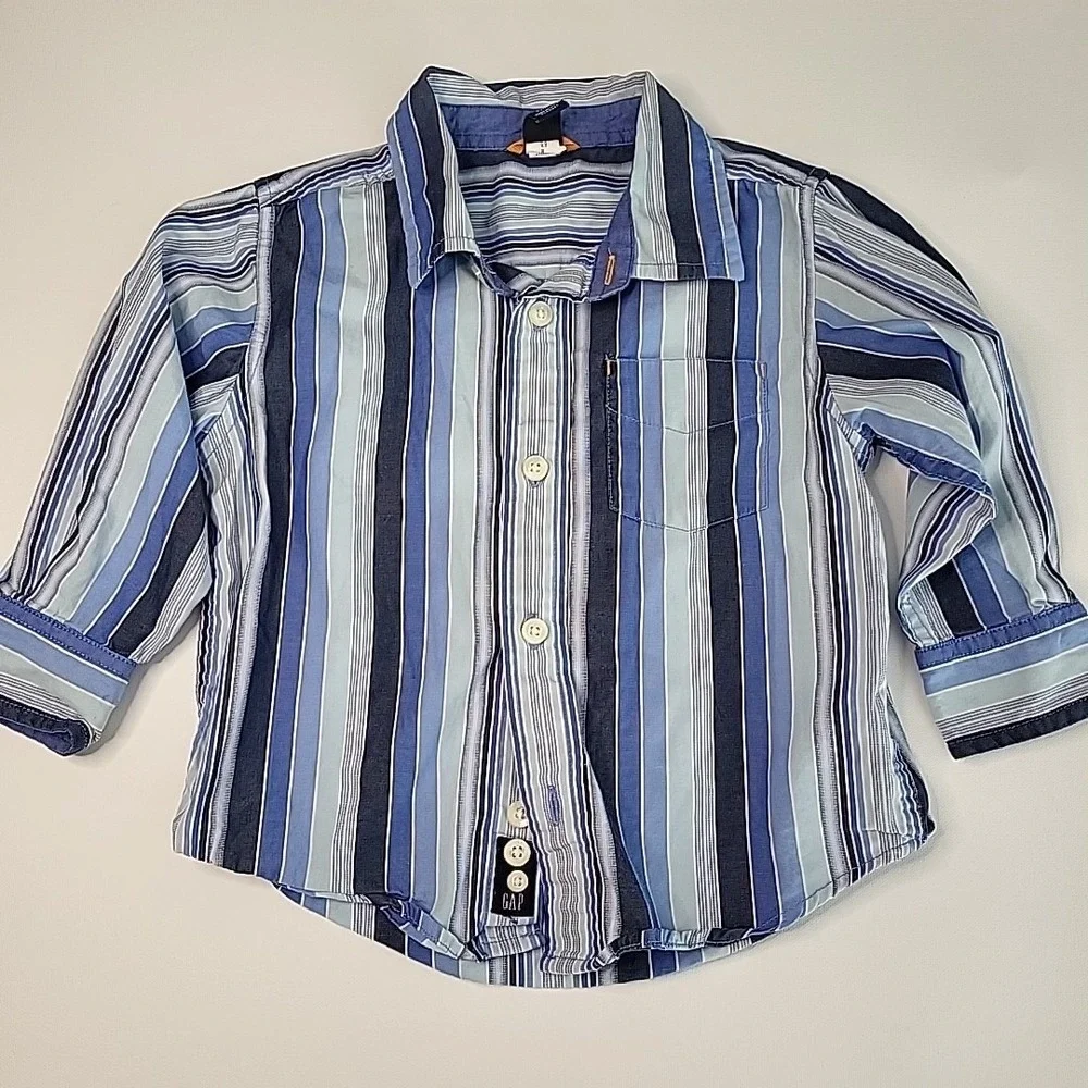 BABY GAP Y2K 2012‎ Button Up Blue Striped Shirt Toddler Boys 2T Years